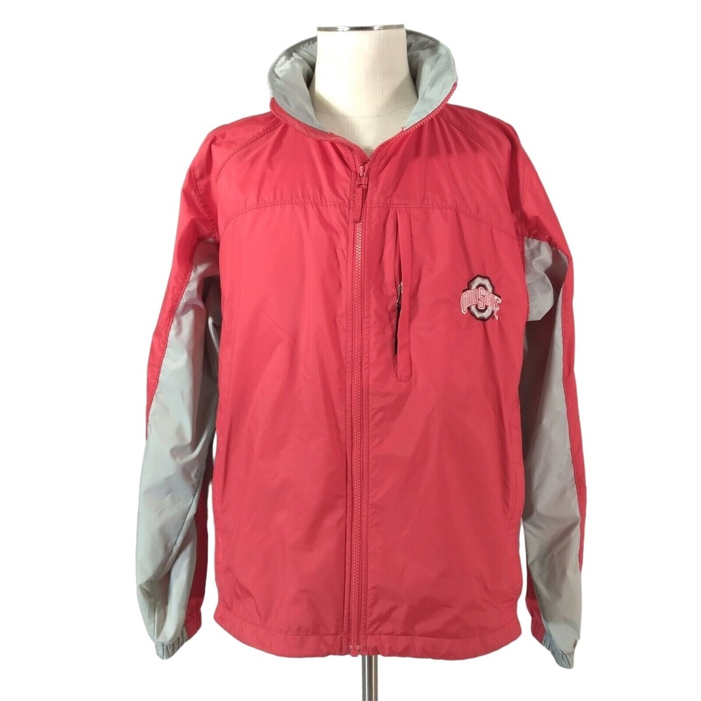 Columbia Jacket Mens Medium Red Ohio State Windbreaker Hooded Buckeyes Packable
